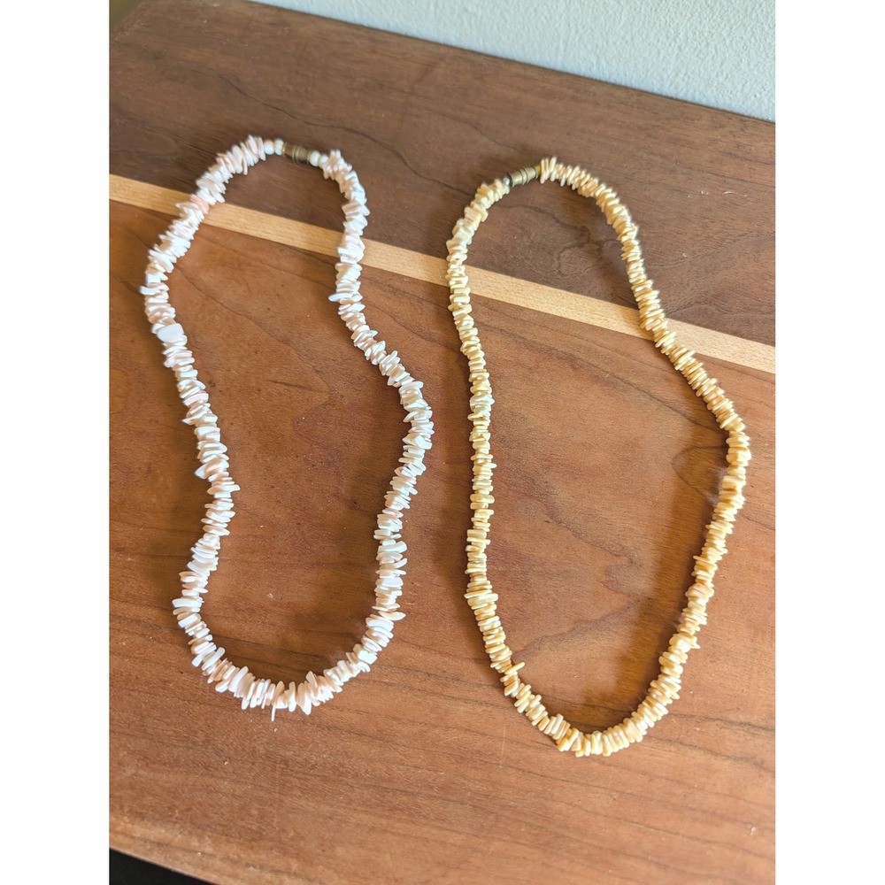 Vintage Shell Chip Choker Necklace Set Pink Cream Mother of Pearl Puka 70s Y2K